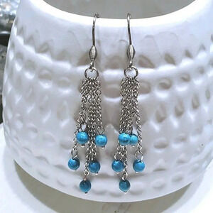 Edgy Modern Chalk Turquoise Gemstone Surgical Stainless Steel Chain Earrings
